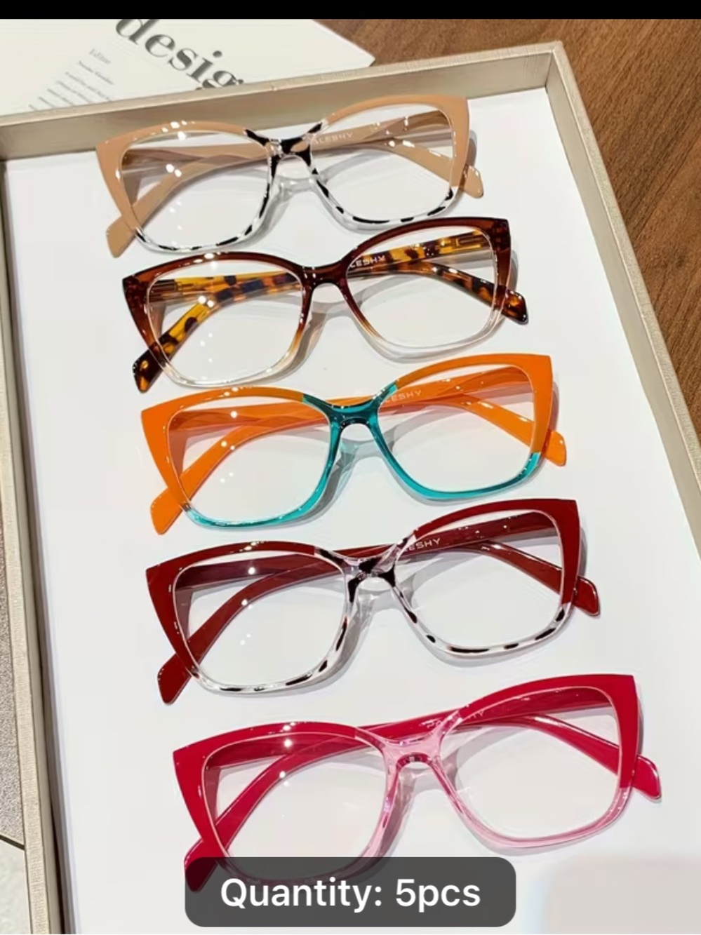 5-Pack Cat Eye Fashion Glasses - Multi Color Frames